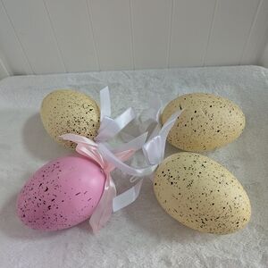 Decorative Speckled Easter Egg Set - Pink and Cream with Ribbons
